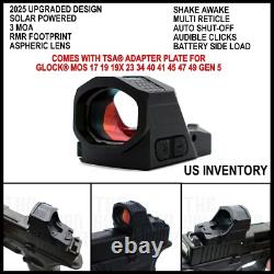 2025 Solar Power Red Dot Optic Sight For Glock 17 19 19x 23 34 40 45 47 49 Gen 5