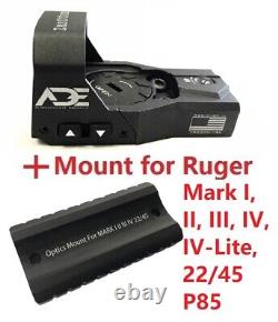 ADE RD3-015 Red Dot Sight +mount Ruger Mark I, II, III, 1,2,3,4, IV, 22/45 pistol