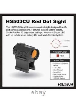 Brand New HOLOSUN HS503CU Multi Reticle Red Dot Rifle Sight Solar Backup