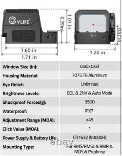 CVLIFE WildHawk Enclosed Auto-Brightness Red Dot Sight for RMS