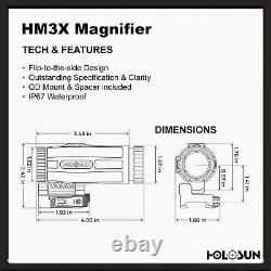 HOLOSUN HM3X Flip to Side 3x Red Dot Magnifier QD Mount