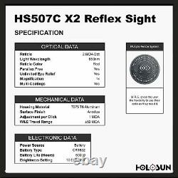 HOLOSUN HS507C-X2 LED Red Dot Sight Open Reflex Multi Reticle Scope For Pistol