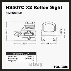 HOLOSUN HS507C-X2 LED Red Dot Sight Open Reflex Multi Reticle Scope For Pistol