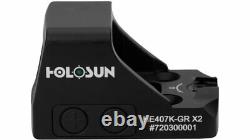 Holosun 407K Green Elite Open Reflex 6 MOA Optical Red Dot Sight HE407K-GR X2