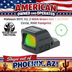 Holosun 507C X3, 2 MOA Green Dot + 32 MOA Circle, RMR Footprint