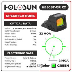 Holosun HE508T-GR-X2 Elite Multi Reticle Green Dot Sight Solar Failsafe