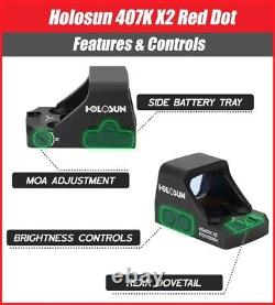 Holosun HS407K X2 Red 6 MOA Dot Open Optical Sight HS407K-X2 Red Dot