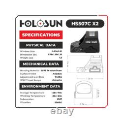 Holosun HS507C-X2 MultiReticle Red 2 MOA Dot Solar Reflex Sight Concealed Carry