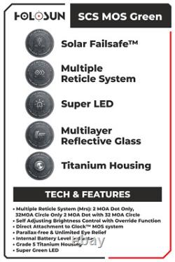 Holosun SCS MOS Green Multi-Reticle 2MOA&32MOA Circle Dot Reflex Sight SCS-M-GR