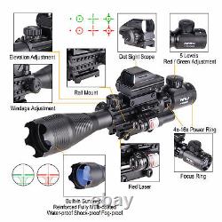 Pinty 4-16x50 Illuminated Range Finder 4 Reticle Dot Sight Red laser Rifle Scope