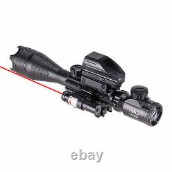 Pinty 4-16x50 Illuminated Range Finder 4 Reticle Dot Sight Red laser Rifle Scope