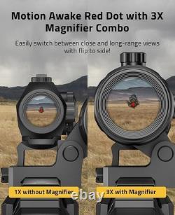 Red /Green Dot Sight 3X Magnifier Combo Set, 2 MOA Motion Awake Red Dot Optics