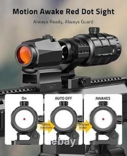 Red /Green Dot Sight 3X Magnifier Combo Set, 2 MOA Motion Awake Red Dot Optics