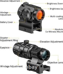 Red /Green Dot Sight 3X Magnifier Combo Set, 2 MOA Motion Awake Red Dot Optics