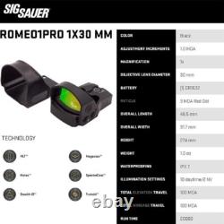 SIG SAUER ROMEO 1 Pro 1x30mm 3MOA Real Optics Reflex Red Dot Sight WithShake Awake