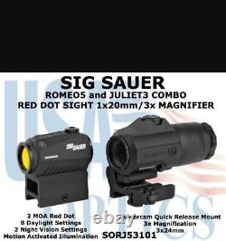 Sig Sauer ROMEO5 & JULIET3 Combo, 2 MOA Red Dot Sight, 3x Magnifier SORJ53101