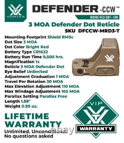 Vortex Optics Defender-CCW 3 MOA Micro Red Dot Tan with Patriot Sky Badge Camo Cap
