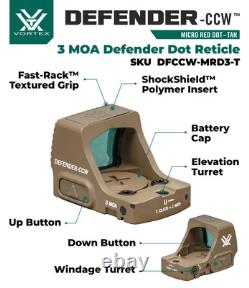 Vortex Optics Defender-CCW 3 MOA Micro Red Dot Tan with Patriot Sky Badge Camo Cap