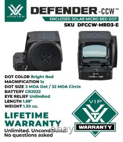 Vortex Optics Defender-CCW Enclosed Solar Micro Red Dot with Free Vortex Camo Cap