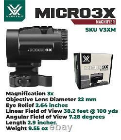 Vortex Optics Micro3X Red Dot Sight Magnifier with CD Hat and Cleaning Pen Bundle