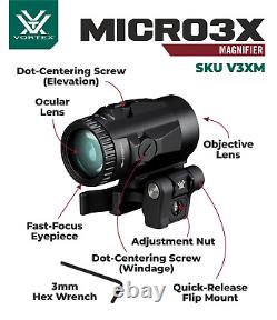 Vortex Optics Micro3X Red Dot Sight Magnifier with CD Hat and Cleaning Pen Bundle
